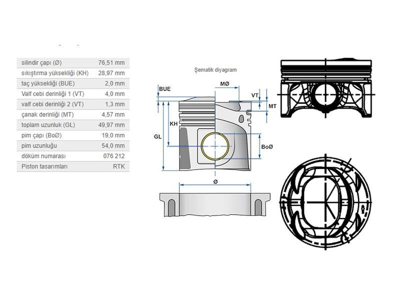 PİSTON 76,51MM VAG GO5-6 JET3-4 IBIZA4 05-