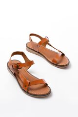 205-090 Taba  Hakiki Deri Tokalı Kadın Sandalet