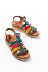 731-204 Multi  Hakiki Deri Dolgu Topuklu Günlük Kadın Sandalet