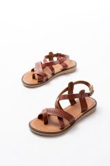 205-09 Koyu Kahve Ortopedik Hakiki Deri Kadın Sandalet