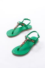 152-1110 Çimen Yeşili Multi Taşlı Parmak Arası Kadın Sandalet