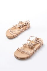 1001-1001 Rose  Bilekten Bağcıklı Kadın Sandalet