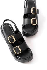 24414-572 Siyah Tokalı  Günlük Dolgu Topuk Kadın Sandalet