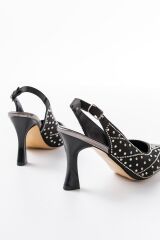 S-601 Siyah Arkası Açık Taş Aksesuarlı Günlük Kadın Sandalet