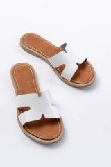 169-6100 Beyaz Ortopedik Hakiki Deri Kadın Terlik