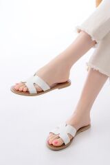 169-6100 Beyaz Ortopedik Hakiki Deri Kadın Terlik