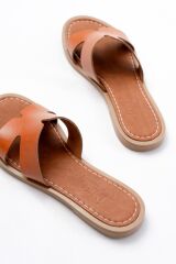 169-6100 Taba Ortopedik Hakiki Deri Kadın Terlik