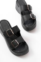 24414-574 Siyah Günlük Tokalı Dolgu Topuk Kadın Terlik