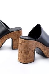 N-7308 Siyah Kalın Yüksek Taban Kadın Terlik