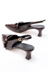 H-470 Kahve Rugan Baret Tokalı Arkası Açık Günlük Kadın Sandalet