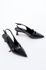 H-470 Siyah Rugan Baret Tokalı Arkası Açık Günlük Kadın Sandalet