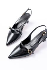 H-470 Siyah Rugan Baret Tokalı Arkası Açık Günlük Kadın Sandalet