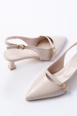 H-470 Bej Rugan Baret Tokalı Arkası Açık Günlük Kadın Sandalet