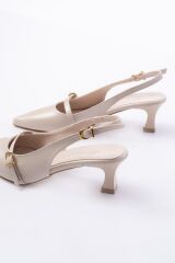 H-470 Bej Rugan Baret Tokalı Arkası Açık Günlük Kadın Sandalet