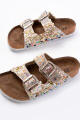 DN-07 Bej Günlük  Taş Aksesuarlı Kadın Terlik