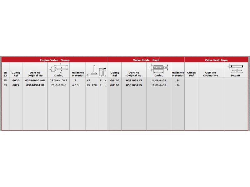SUPAP IN.8 EX.8 VAG A1 A2 A3 CAD2-3 GO4-4 JET3 PAS 99-15