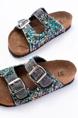 DN-07 Siyah Günlük  Taş Aksesuarlı Kadın Terlik