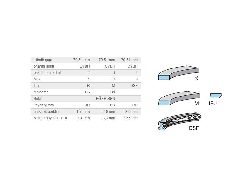SEGMAN SETİ 79,50MM VAG 80 100 A3 A6 BO1 CAD2 GO3-4 PAS PO3-4 T3 T4 93-