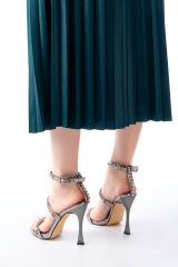 A-40 Platin Taşlı Platformlu Topuklu Kadın Ayakkabı