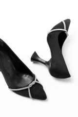 K-10 Siyah Süet Günlük Sarmal Taşlı Topuklu Kadın Ayakkabı