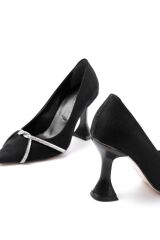 K-10 Siyah Süet Günlük Sarmal Taşlı Topuklu Kadın Ayakkabı