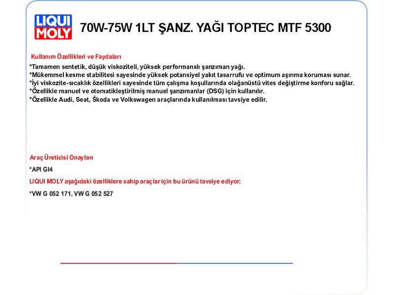 70W-75W 1LT ŞANZ. YAĞ TOPTEC MTF5300