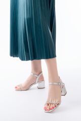 K-888 Kadın Gümüş İnce Sarmal Bantlı Topuklu Ayakkabı