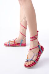 1001-1001 Fuşya Multi Bilekten Bağcıklı Kadın Sandalet