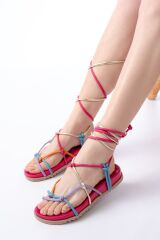 1001-1001 Fuşya Multi Bilekten Bağcıklı Kadın Sandalet
