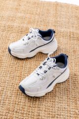 F-329 Beyaz Günlük Bağcıklı Lacivert Desenli Yazlık Spor Ayakkabı