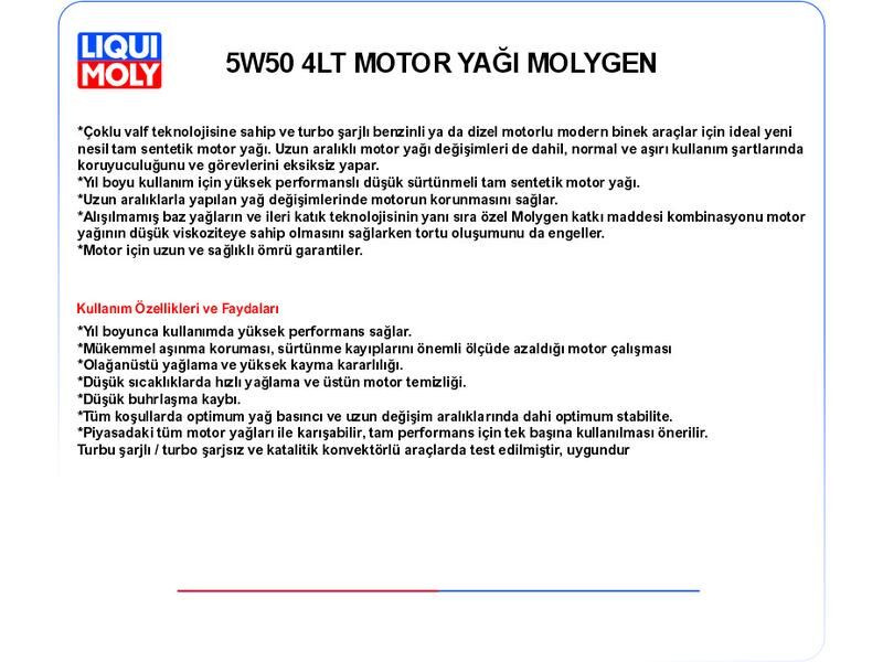 5W50 4LT MOTOR YAĞ MOLYGEN