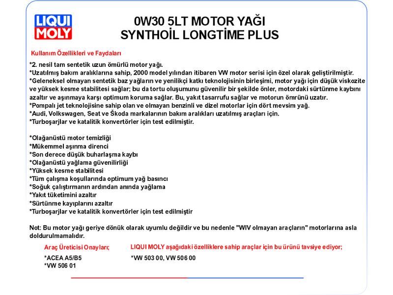 0W30 5LT MOTOR YAĞ SYNTHOİL LONGTİME PLUS
