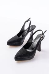 B-2101 Siyah Günlük Arkası Açık Yılan Desenli Topuklu Bayan Ayakkabı