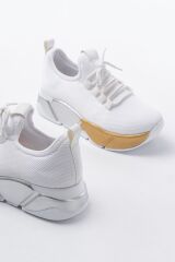 RS-400  Beyaz Bağcıklı Fileli Renkli Taban Günlük Kadın Spor