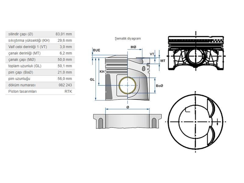 PİSTON 83,00MM VAG A3 Q3 CC GO5-6 JET3-4 PAS TIGUAN 07-