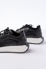 F-307 Siyah Bağcıklı Saten Taş Aksesuarlı Günlük Spor Ayakkabı