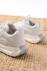 F-307 Beyaz Bağcıklı Saten Taş Aksesuarlı Günlük Spor Ayakkabı