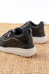 F-207 Siyah Bağcıklı Fermuarlı Taş Aksesuarlı Mevsimlik Spor Ayakkabı