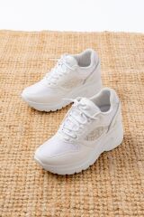 F-185 Beyaz Günlük Bağcıklı Taş Aksesuarlı Yazlık Spor Ayakkabı