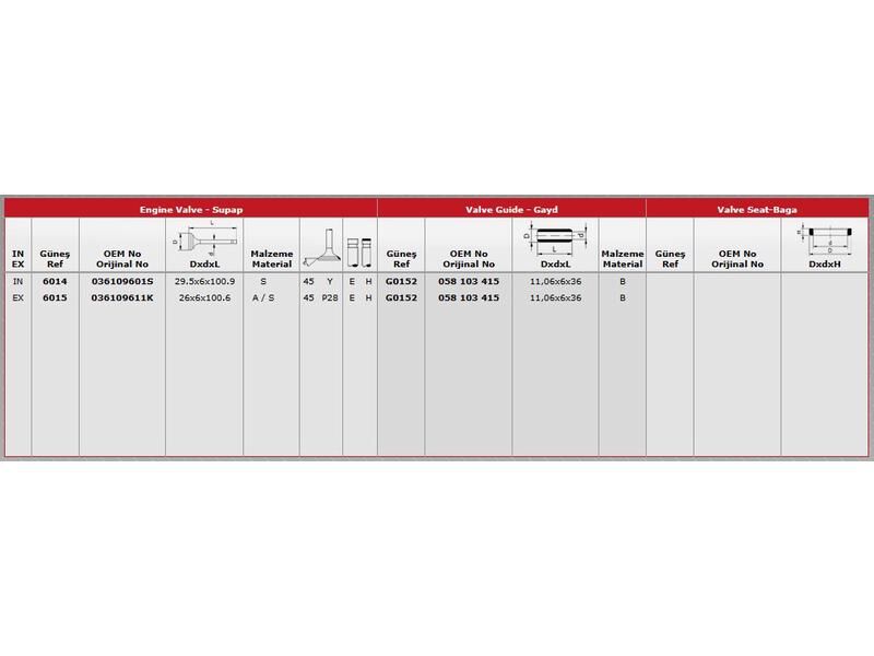 SUPAP IN.8 EX.8 VAG A1 A2 A3 BORA CAD2-3 GO4-5 JET3-4 PAS 96-16