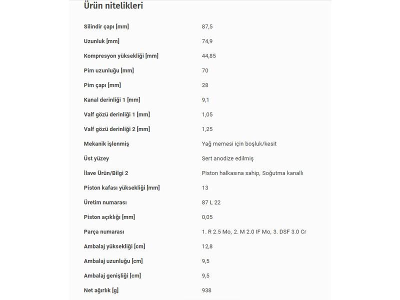 PİSTON 87,50MM M.BENZ 124 201 86-97