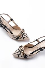 K-250 Siyah Keten Günlük Arkası Açık Tokalı Topuklu Kadın Ayakkabı