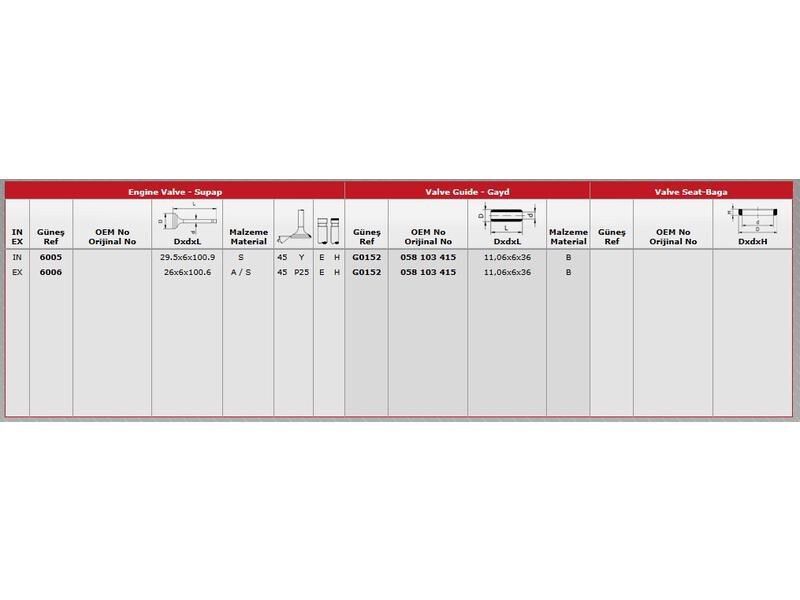 SUPAP IN.8 EX.8 VAG A1 A2 A3 BORA CAD2-3 GO5-6 JET3 PAS 00-16