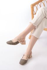 720 Bej Desenli Arkası Açık Günlük Kadın Sandalet