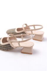 720 Bej Desenli Arkası Açık Günlük Kadın Sandalet