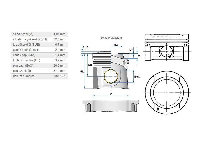 PİSTON 81,01MM VAG A3 A4 BO1 GO3-4 PAS PO3 94-