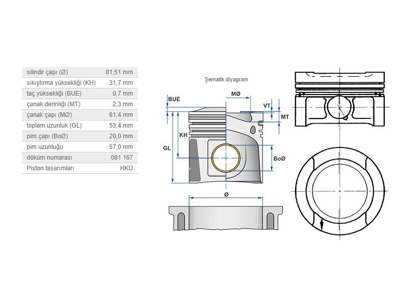 PİSTON 81,51MM VAG A3 A4 BO1 GO3-4 PAS PO3 94-