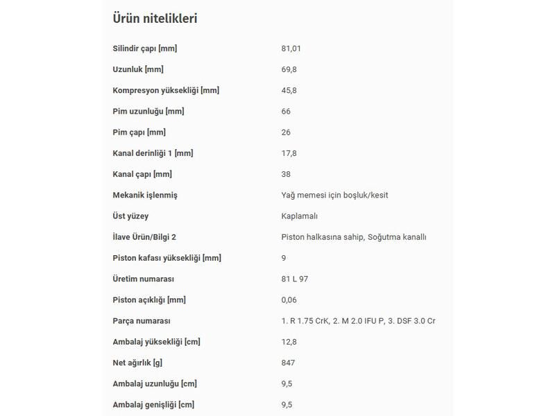 PİSTON 81,01MM VAG A3 A4 A6 CAD3 GO5 JET3 PAS 03-14