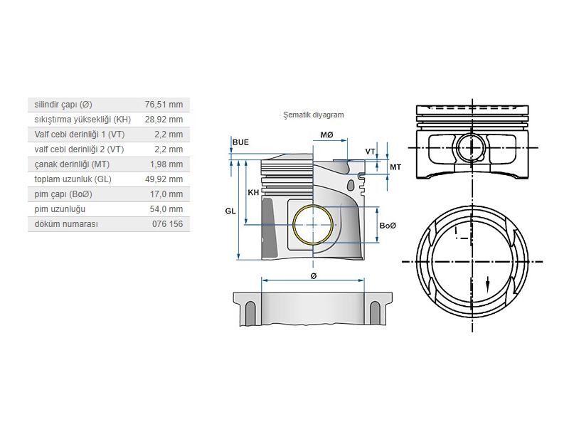 PİSTON 76,51MM VAG A2 BO1 CAD2-3 GO4-5 PO3-4 96-