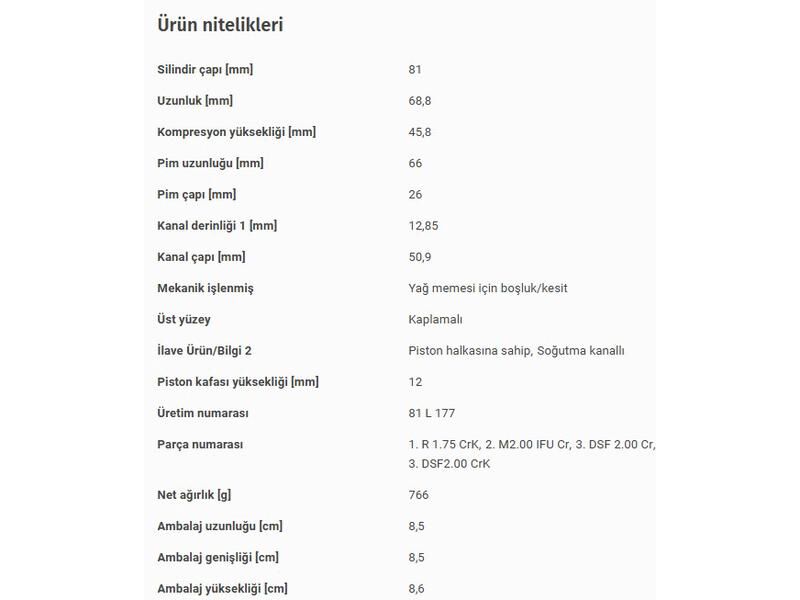 PİSTON 81,00MM VAG A3 A4 A5 A6 CAD4 GO6-7 JET4 PAS 10-21